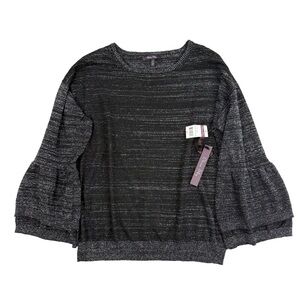 Olivia Sky Black Silver Metallic Knit Sweater with Bell Sleeves